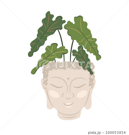 Buddha Head Ceramic Flower Pot Vector Illustration  100053854