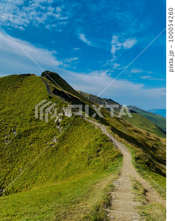 Mountain range in Swiss Alps in sunny day Mountain range in Swiss Alps in sunny day 100054260