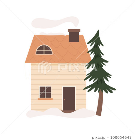 Scandinavian forest wood winter cabin. Vector illustration  100054645