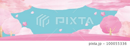 バナー　フレーム　春　桜　サクラ　さくら　水彩　アナログタッチ　背景　イラスト素材 100055336