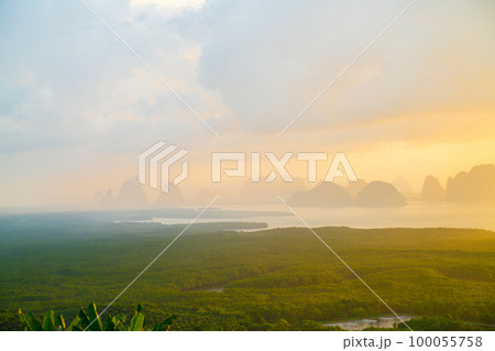 Mountain sunrise on mangrove forest sea bay sky cloud sightseein 100055758