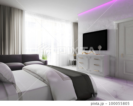 Bedroom in a modern interior, 3d rendering 100055805