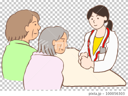 女性の精神科医と面談をする認知症の女性とその家族 100056303