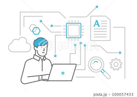 AIサービスを利用する男性のイメージイラスト素材 100057433