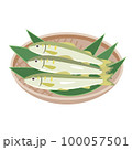 竹ザルにのった三匹の鮎のイラスト 100057501