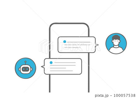 スマホでAIチャットボットサービスを利用するイメージイラスト素材 100057538