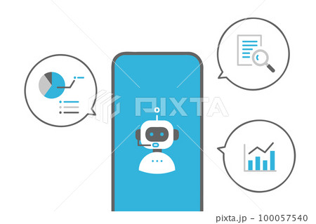 スマホでAIチャットボットサービスを利用するイメージイラスト素材 100057540
