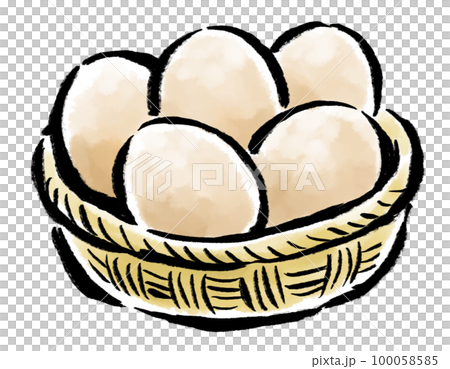 カゴに盛った卵 茶 筆タッチイラスト カゴに盛った卵 茶 筆タッチイラスト 100058585