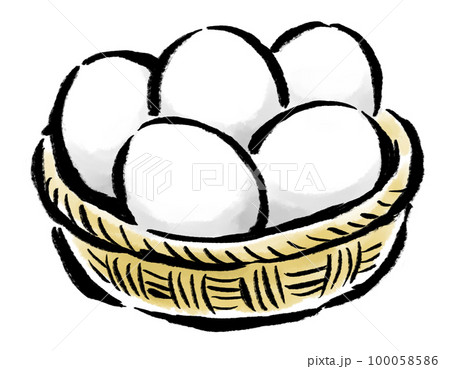 籠に盛った卵　白　筆タッチイラスト 100058586