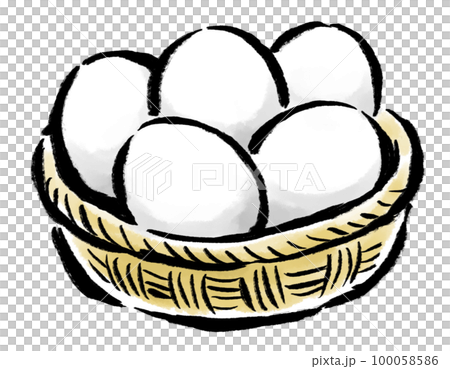 籠に盛った卵　白　筆タッチイラスト 100058586