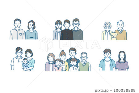様々な年齢層の家族のイラストセット 様々な年齢層の家族のイラストセット 100058889