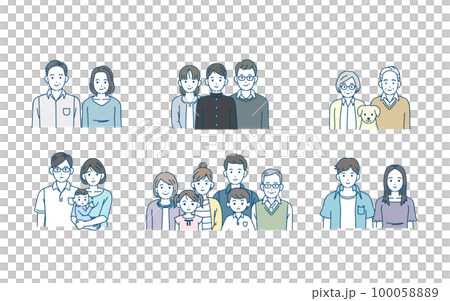 様々な年齢層の家族のイラストセット 様々な年齢層の家族のイラストセット 100058889