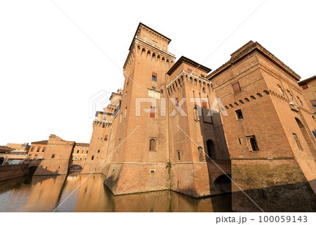 Estense Castle Isolated on White Background - Ferrara Emilia Romagna Italy 100059143