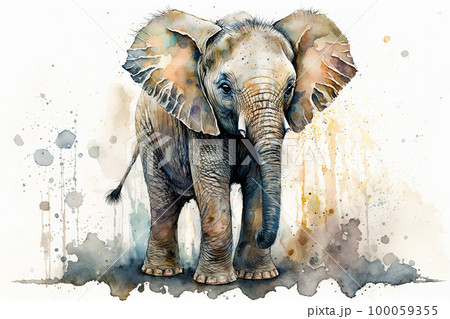 Baby elephant. Aquarelle illustration.のイラスト素材 [100059355