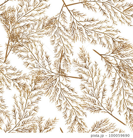 Watercolor seamless pattern dry twig and leaves. Hand painted boho leaves. Floral illustration for design, print, fabric or background. 100059690