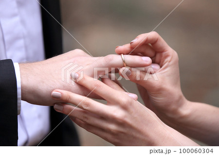 close up. the couple exchanging wedding rings close up. the couple exchanging wedding rings 100060304