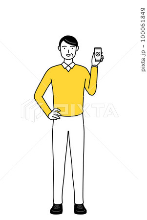 仕事でスマホを使う定年退職したシニア・中年男性 100061849