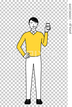 仕事でスマホを使う定年退職したシニア・中年男性 100061849