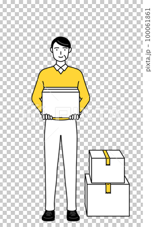 段ボールを運ぶ作業をする定年退職したシニア・中年男性 段ボールを運ぶ作業をする定年退職したシニア・中年男性 100061861