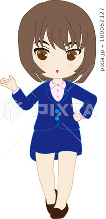 フランクな態度で案内をする制服姿の女性　全身ver. 100062327