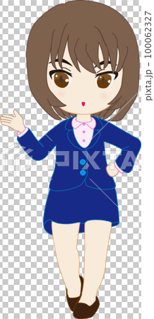 フランクな態度で案内をする制服姿の女性　全身ver. 100062327
