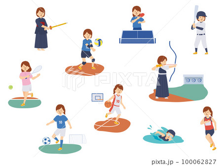 ユニフォームを着てスポーツをする女の子のイラスト 100062827