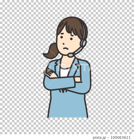 腕組みをして悩むオペレーターの女性のイラスト 腕組みをして悩むオペレーターの女性のイラスト 100063621