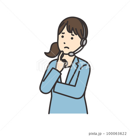 顎に人差し指をあてて悩むオペレーターの女性のイラスト 100063622