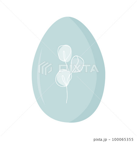 Painted Easter egg decorated with eucalyptus branch silhouette. Vector illustration isolated on white background. 100065355