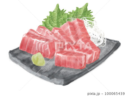 水彩のマグロの刺身01_3 100065439