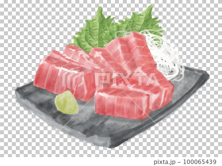 水彩のマグロの刺身01_3 100065439