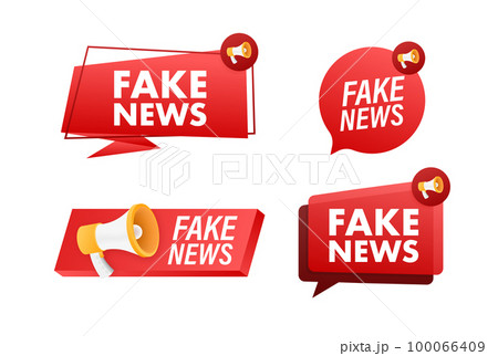 Megaphone label set with text Fake news. Megaphone in hand promotion banner. Marketing and advertising 100066409