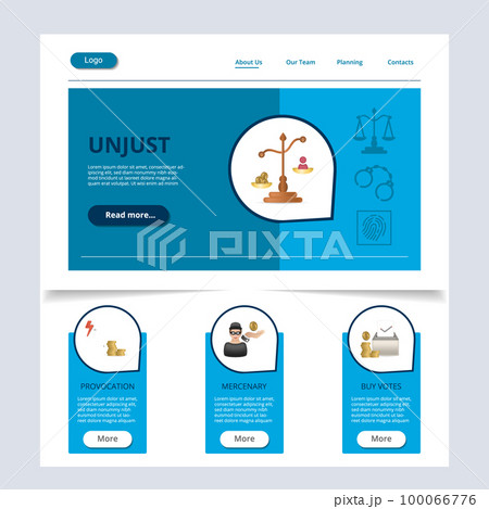 Unjust flat landing page website template. Provocation, mercenary, buy votes. Web banner with header, content and footer. Vector illustration. 100066776