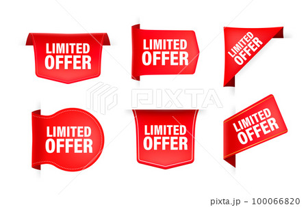 Red ribbon with text Limited Offer. Banner ribbon label Limited Offer 100066820