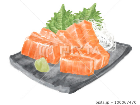 水彩のサーモンの刺身01_3 水彩のサーモンの刺身01_3 100067470