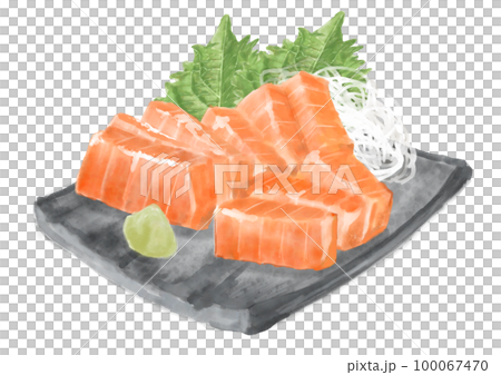 水彩のサーモンの刺身01_3 水彩のサーモンの刺身01_3 100067470