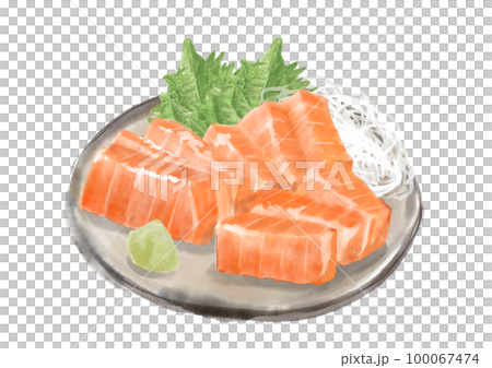 水彩のサーモンの刺身01_1 100067474