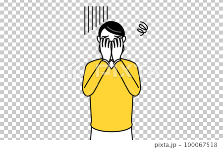退休的高級中年男子沮喪地捂著臉 100067518