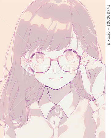 高い素材 メガネ少女のスケッチ風イラスト「AI生成画像」のイラスト素材 手描きイラスト
