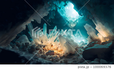 glowing crystal cave tunnel, neural network generated art 100069376