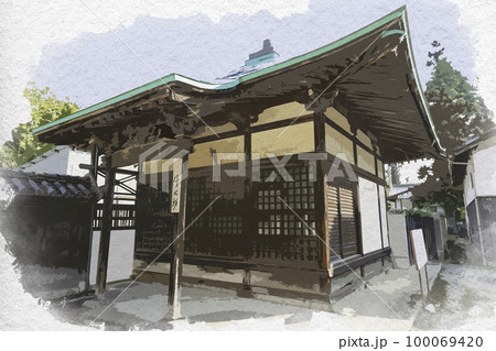 水彩画風 當麻寺 竹之坊 奈良県葛城市 水彩画風 當麻寺 竹之坊 奈良県葛城市 100069420