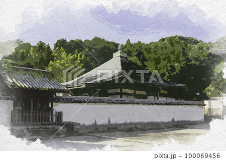 水彩画風　當麻寺　中之坊　奈良県葛城市 100069456