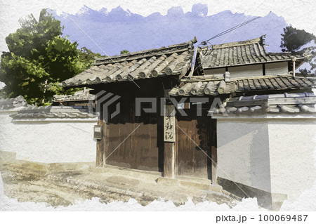 水彩画風　當麻寺　不動院　奈良県葛城市 100069487