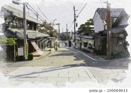 水彩画風　當麻寺　門前通り　奈良県葛城市 100069633