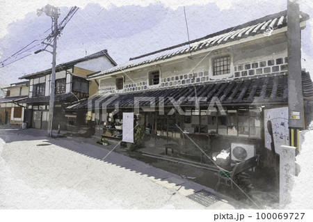 水彩画風　総社商店街通り　旧堀和平邸　岡山県総社市 100069727