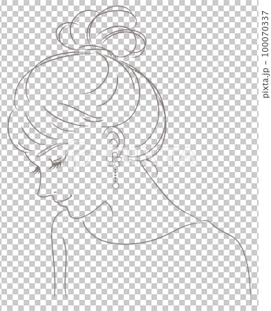 Half body close-up of girl with high bun 100070337