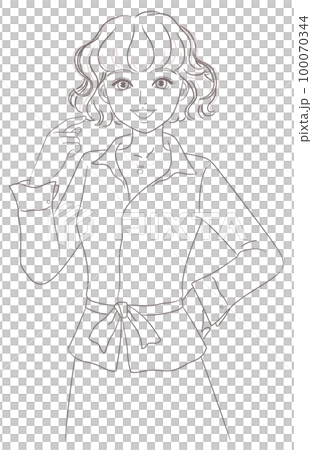 girl with short curly hair pointing head girl with short curly hair pointing head 100070344