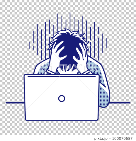 一個沮喪的人在電腦前抱著頭 100070687