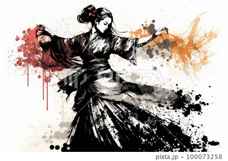 華麗に踊る墨絵の美女 華麗に踊る墨絵の美女 100073258