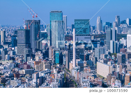 日本の東京都市景観 変貌する渋谷。渋谷の摩天楼に桜丘口再開発のビルも…。N`EXが見える 100073590